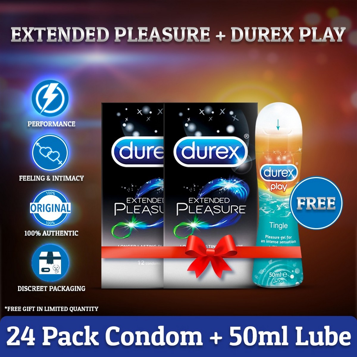 Durex Extended Pleasure Combo - 24 Condoms + FREE Durex Play Tingle Lube (50ml)